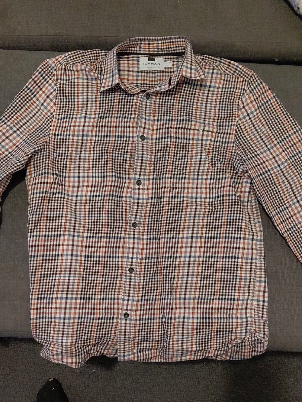 Topman Plaid Button-Up Shirt in Navy, Orange, White
